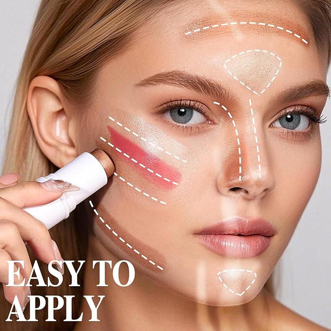 3 PCS Makeup Cream Contour Stick Set, Highlighter Stick & Bronzer Stick & Blush Stick, Long Lasting, Natural Face Contour, Dewy & Matte Finish, Multi Stick Trio for All Skin