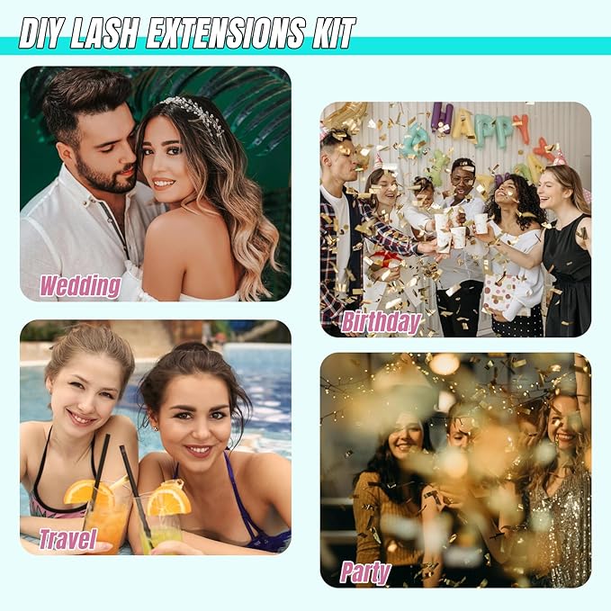 AMZGIRL LASH Midnight DIY Lash Extension Kit, 144 pcs Eyelash Clusters Kit Lash Bond and Seal, Lash Glue Remover and Applicator for Individual False Eyelashes Kit Lash Extensions(D-10mm Kit)