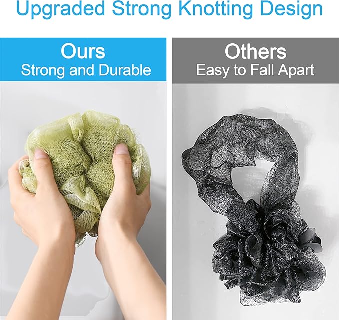 AmazerBath Loofah Sponge 60g/Piece, Exfoliating Bath Sponge Body Scrubber, Loofa Set of 4 - White Grey-Pink-Army Green-Green