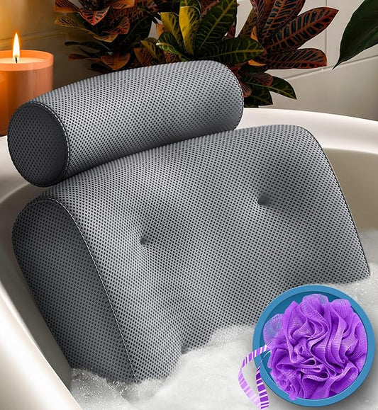 Everlasting Comfort Luxury Bath Pillow - Head, Neck, Back Soft Cushion for Bathtub, Spa & Relaxation