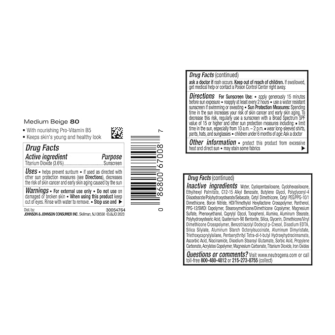 Neutrogena Healthy Skin Liquid Makeup Foundation with Broad Spectrum SPF 20 Sunscreen, Medium Coverage Foundation with Nourishing Pro-Vitamin B5, Medium Beige 80, 1 fl. oz