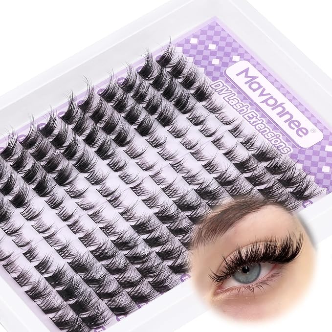 Mavphnee Lash Clusters Cat Eye Cluster Eyelash Extensions 144 Pcs Fox Eye Lashes Left & Right Individual Lashes Wispy DIY Lash Extension Natural Cluster Lashes Pack