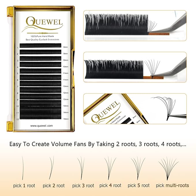 Volume Eyelash Extensions | 0.03-0.12mm | C/CC/D/DD Curl | 8-25mm Length | Easy Fan Volume Lashes 2D-20D Self Fanning Volume Lashes 0.05CC Mix-8-15mm Long Lasting Blooming Lashes(0.05CC Mix8-15)