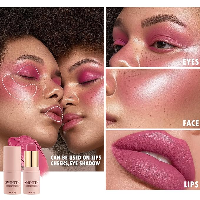 Multi-use Blush Stick, Monochromatic Face Beauty Wand for Cheek, Eyeshadow and Lip, Longwear Waterproof Matte Finish Cream Blush Makeup Stick with Brush for Women, 0.28oz (Shy Pink #01)