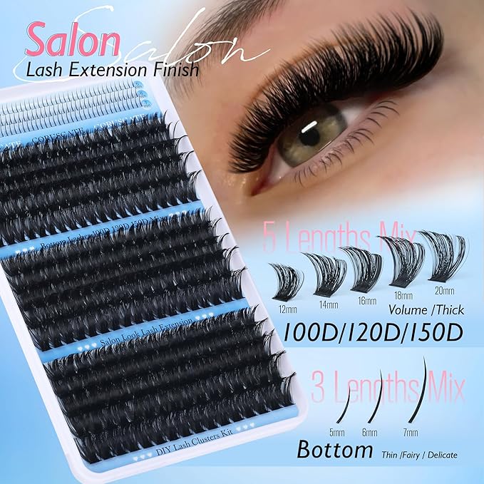 Lash Clusters 100D120D150D with Bottom Lash, Cluster Eyelash Extensions Long 12-20mm DIY Cluster Lashes Thick Eyelash Clusters Volume Individual Lashes Extension 390pcs Eyelashes Strip by CORUSCATE