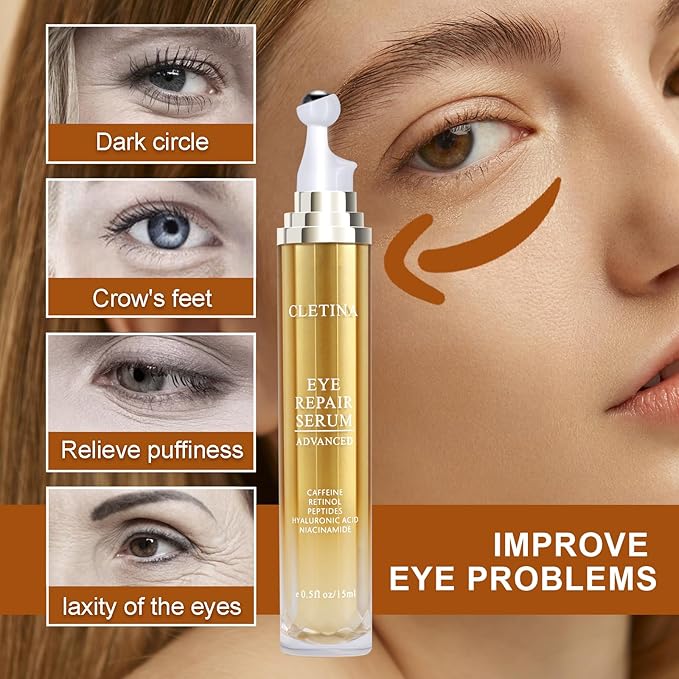 5% Caffeine Eye Serum - Caffeine Eye Cream with 360° Massage Ball Reduce Wrinkles and Fine Lines - Eye Roller Cream for Relieve Puffiness and Dark Eye Circles