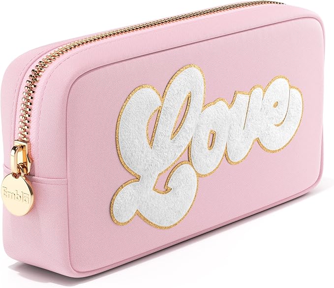 LOVE Valentine Makeup Bag Travel Cosmetics Pouch and Toiletry Bag, Nylon Zipper Pouch Purse, Cute Make Up Organizer Storage Tote for Women Girls, Travel Skincare Case, Small Makeup Bags, Flamingo