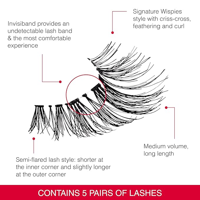 Ardell False Eyelashes Wispies Black, 1 pack (6 pairs of strip lashes per pack)