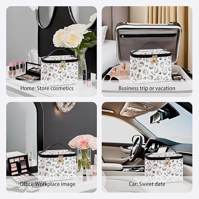 AmBealla Cosmetic Bag Large Makeup Bag Makeup Travel Case with Brush Holder, Canvas Organizer for Women, Toiletry Bag for Skincare & Beauty Tools Sweet Cute for Girls