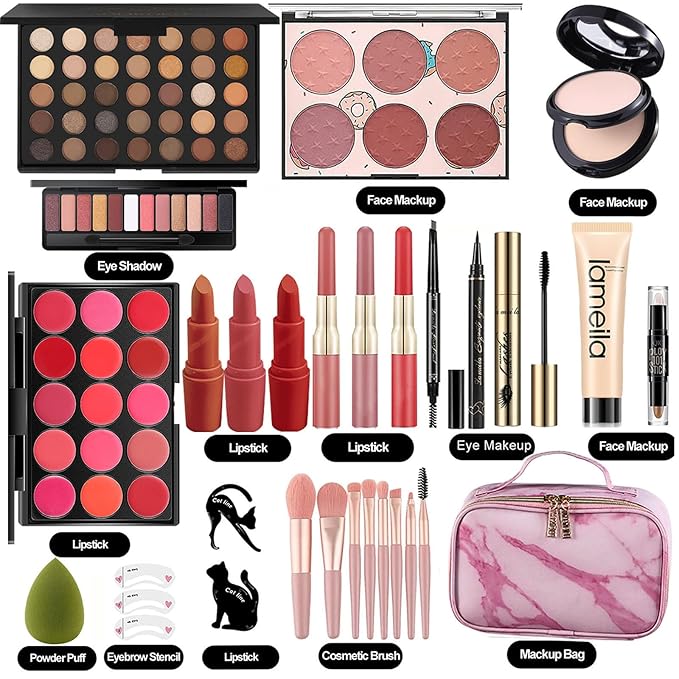 MISS ROSE M All In One Makeup Kit, Makeup Kit for Women Full Kit,Multipurpose Women's Cosmetics Set,Beginners and Professionals Alike,Easy to Carry(DLS-Pink)