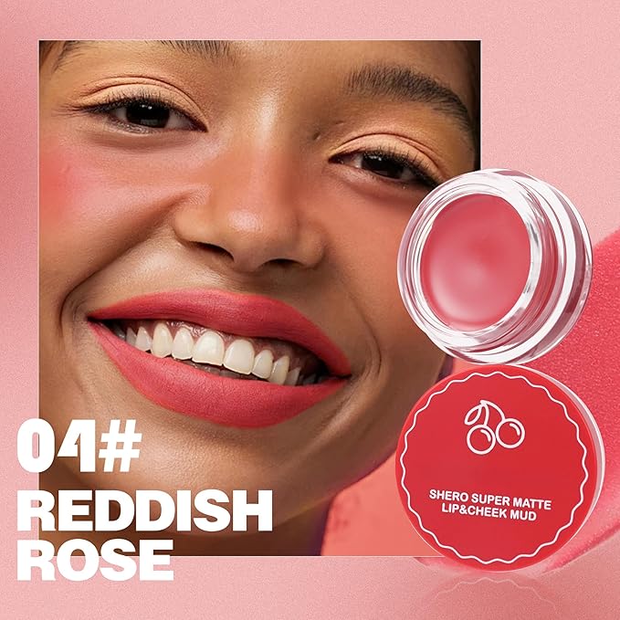 Blurry Pudding Pot for Lip&Cheek, Moisturizing Buildable Lightweight, Multi-Use Soft Matte Finish Makeup Blush, Natural Glow High Pigment Lipstick Blush Lasting Lip Tint, 04# Reddish Rose