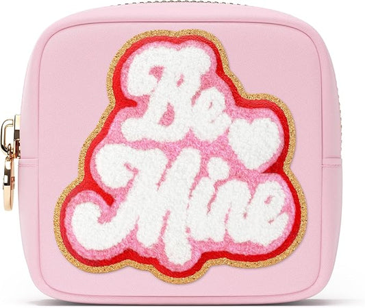 BE MINE Valentine Makeup Bag Travel Cosmetics Pouch and Toiletry Bag, Nylon Zipper Pouch Purse, Cute Make Up Organizer Storage Tote for Women Girls, Travel Skincare Case, Small Makeup Bags, Flamingo