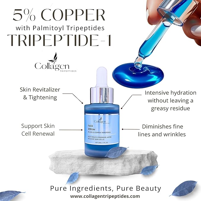 5% Copper Tripeptide-1 with Palmitoyl Tripeptides Face and Neck Essence Oil Skin Revitalizer, Support Anti Wrinkle, Tightening, Collagen - For Men and Women