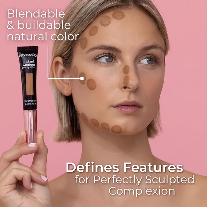 MCoBeauty Instant Contour Beauty Wand, Light/Medium, Sculpt & Define for a Natural Contour, Vegan, Cruelty Free Cosmetics