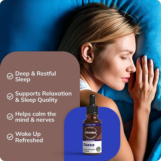 Grama Wellness Zzzzz Organic Natural Liquid Sleep Aid Sleep Drops, Deep Sleep Support Tincture for Relaxing Sleep, Vegan, Non-GMO, Herbal Sleep Supplement Alcohol Free | Made in USA - 30 Servings