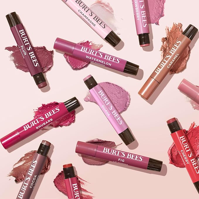 Burt's Bees Shimmer Lip Tint Stocking Stuffers Set, Tinted Lip Balm Stick, Moisturizing for All Day Hydration with Natural Glowy Pigmented Finish & Buildable Color, Rhubarb (1-Pack)