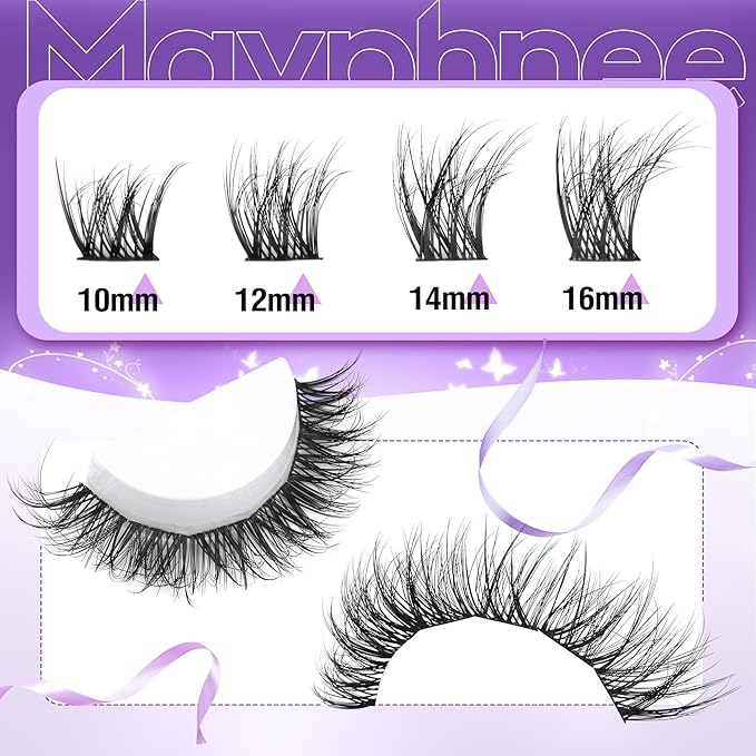 Mavphnee Lash Clusters Kit Feathery Eyelash Extensions Kit LC-Curly Natural Cluster Lashes Kit Wispy Individual Lash Extensions Kit with Waterproof Lash Bond and Seal and Remover and Tweezers