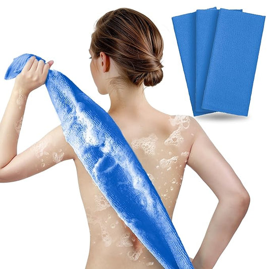 ARCH&M Exfoliating Washcloth Body Scrubber Back Scrubber for Shower Japanese Beauty Washcloth Bath Wash Cloth Korean Exfoliation Luffah Towel Net Sponge Loofah Body Scrub 3 Pack (Navy-Blue x 3)