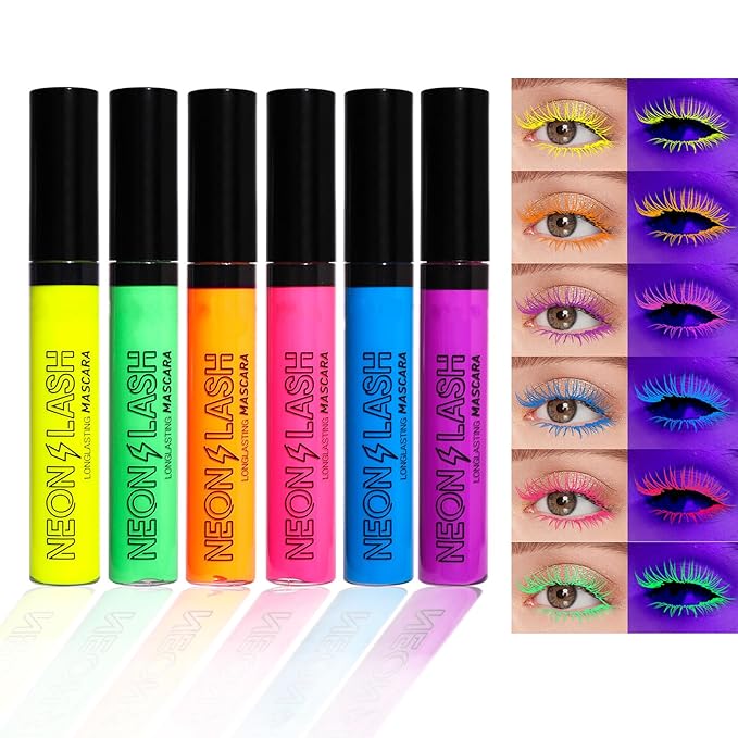 6 Colors Matte Liquid Mascara Set Colorful UV Neon Mascara Pencil Pigmented Waterproof Smudgeproof Long Lasting Eye Liner Xmas Christmas Festival Makeup Gift Kit for Women