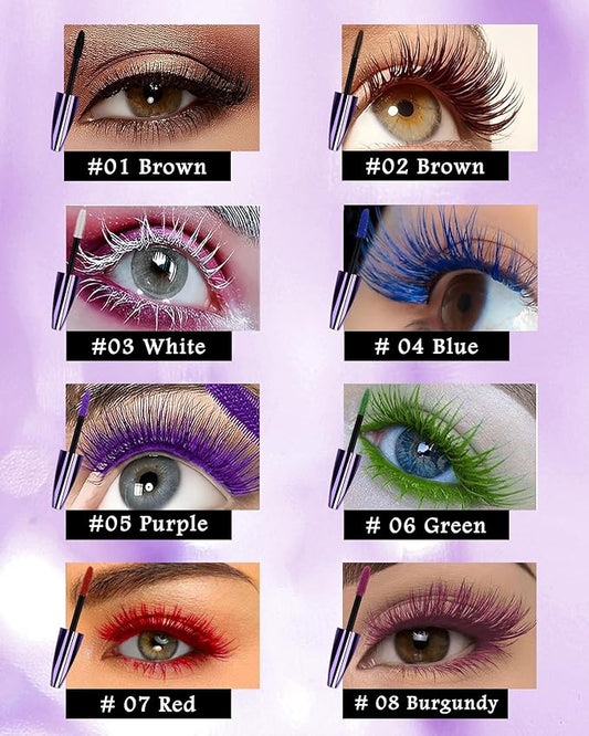 5D Colored Mascara for Eyelashes-3 Colors Blue Purple Green Longlasting Waterproof Mascara Volume and Length,Curling Fiber rimel de pestañas,Women's Day Cosplay Eye Makeup Gift for Women Girl