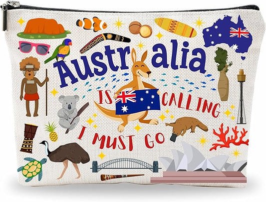 Australia Souvenirs Cosmetic Bags For Women，Australia Is Calling I Must Go, Makeup Organizer Bag, Toiletry Pouch, Small Travel Storage Bag, Australia Themed Gifts, Women Essentials - D09