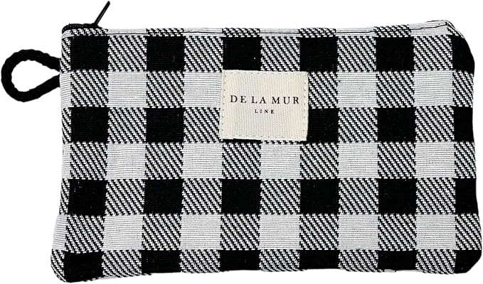 Medium Black & White Checkered Travel Size Toiletries Cosmetic Bag – Travel Makeup Organizer, Toiletry Bag, & Coin Purse for Women, Perfect Gifts for Travel, Made in Barcelona, Spain