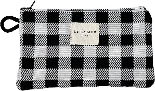 Medium Black & White Checkered Travel Size Toiletries Cosmetic Bag – Travel Makeup Organizer, Toiletry Bag, & Coin Purse for Women, Perfect Gifts for Travel, Made in Barcelona, Spain