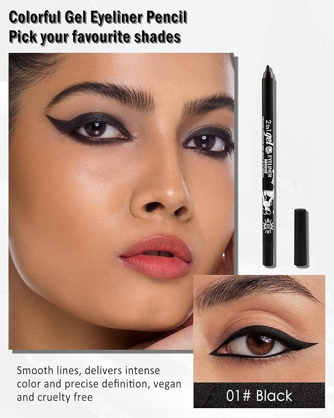 Black Gel Eyeliner Pencil, Sharpenable Eye Liner Waterproof Smudge proof Long Lasting, Matte Gel Cream Smooth Texture, Intense Color Waterline Eyeliner Pen Makeup with Sharpener, Delineador De Ojos-01