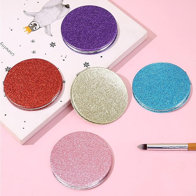 Acedada Compact Mirror, Pocket Mirror, Small Mirror for Purse with Glitter, Portable Mini Travel Makeup Mirror, Folding Handheld 2-Sided 1x/2x Magnifying Compact Mirror for Women Girls - Gold
