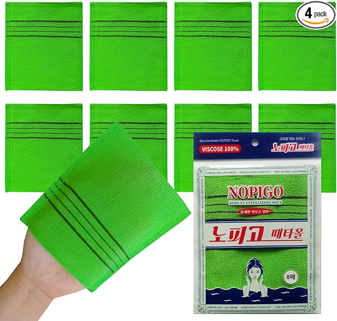 Korean Asian Exfoliating Bath Washcloth Mitt for Remove Dead Skin.Exfoliating Body Scrubber.Exfoliating Gloves for Body Scrub (Green 8)