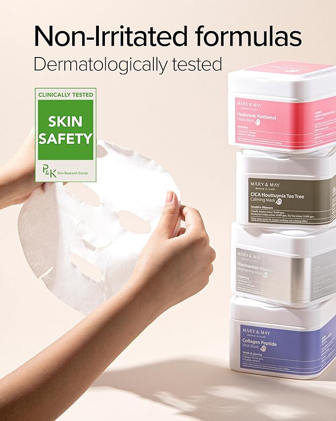 Mary&May Hyaluronic Panthenol Hydra Mask - Daily Pull Out Sheet Mask for Intense Moisturizing and Soothing - Korean Skincare, Hypoallergenic, Cruelty-Free, 30 Sheets