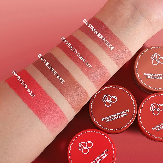 Blurry Pudding Pot for Lip&Cheek, Moisturizing Buildable Lightweight, Multi-Use Soft Matte Finish Makeup Blush, Natural Glow High Pigment Lipstick Blush Lasting Lip Tint, 04# Reddish Rose