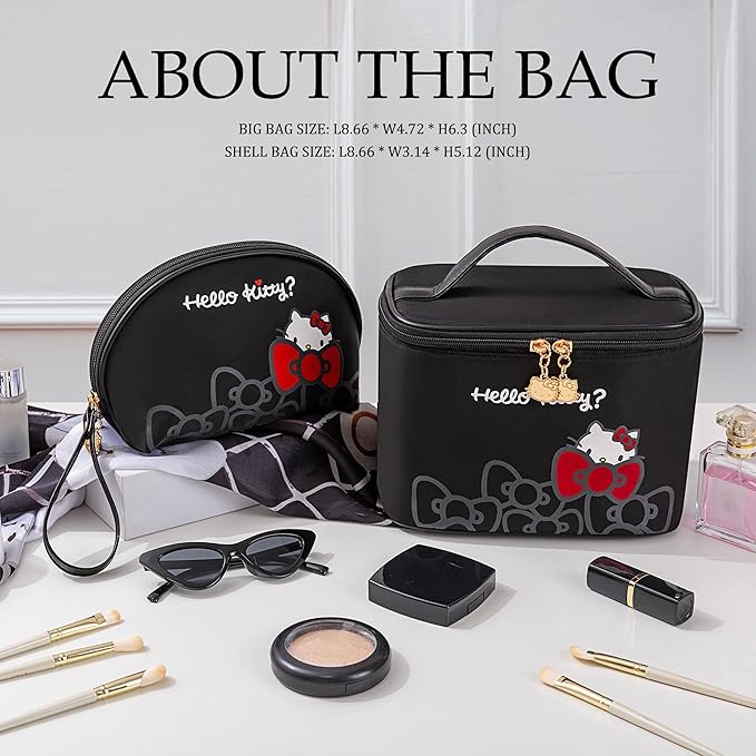 AmBealla Travel Makeup Bag Large Cosmetic Bags with Brush Holder,Black Waterproof 2PCS Portable Cosmetic Case for Women, Toiletry Storage Bag for Skincare & Beauty Tools for Girls