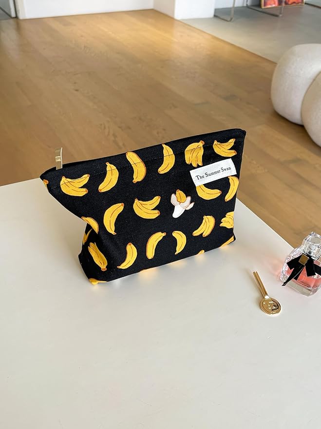 Banana Black Summer Swan | Large Floral Mid-day Clutch | Period Kit & Hygiene Skincare Bag