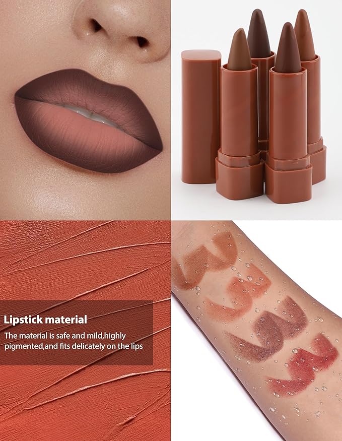 2-in-1 Lip Liner and Lipstick Lip Combo Set, Matte Nude Dark Brown Red Lip Liners, High Pigmented Long Lasting Waterproof Smudge Proof Crayon Makeup 08#