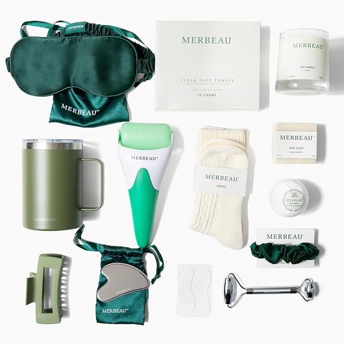 Luxury Self Care 13 Piece Gift Set – Non-Toxic, Clean Ingredients, Naturally-Scented Essential Oils, Candle, Socks, Bar Soap, Bath Bomb, Clean Towels, Hair Clip, Tumbler & More – Spa Kit, NEW