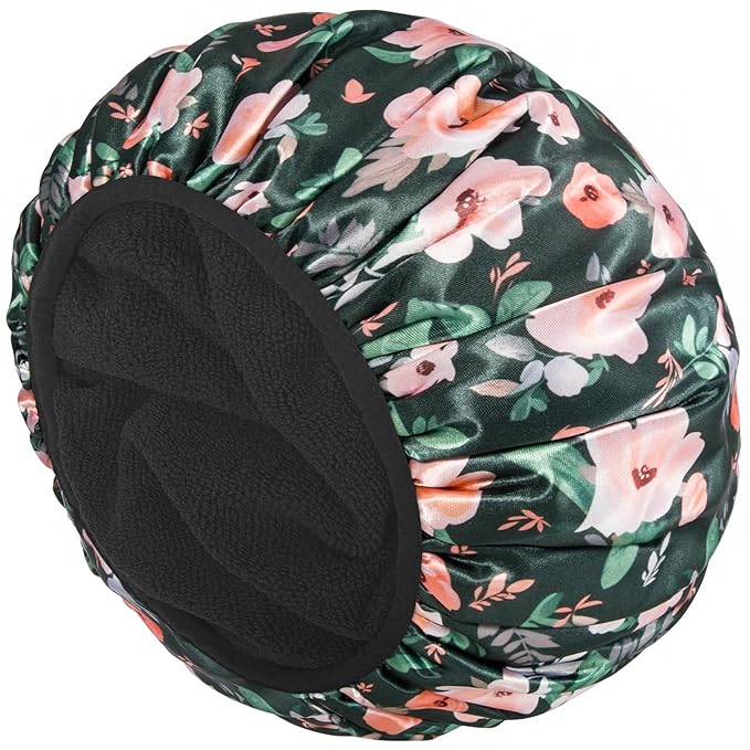 Auban Terry Lined Triple Layer Large Shower Cap for Women, Waterproof Hair Cap