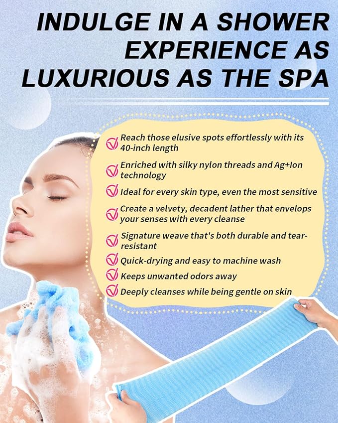 3 Pack Back Exfoliator for Shower and Dead Skin Removal, Exfoliating Body Scrubber for Smooth Skin Japan Washcloth for Shower & Bath, Versatile Body Scrub Towel