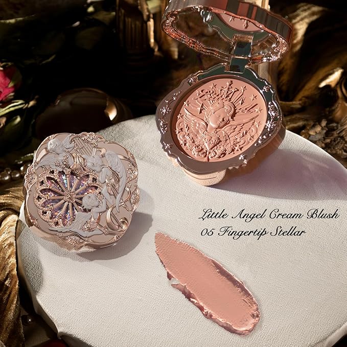 Flower Knows Little Angel Cream Blush,Buildable & Blendable Makeup Blush for cheeks,Soft & Long-lasting,Sandy Nude Flush for All Skin Tones(05 Fingertip Stellar,6g)