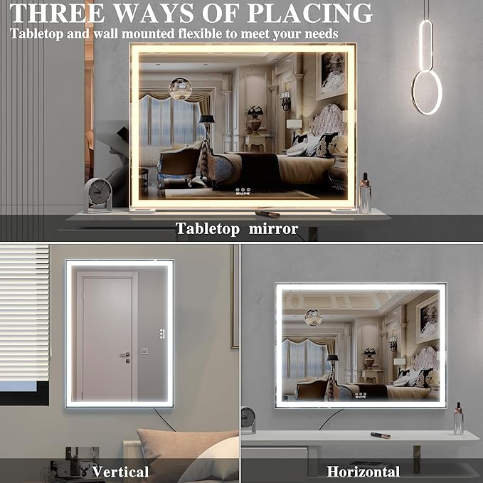 BEAUTME Vanity Mirror with Lights for Tabletop,Hollywood Lighted Makeup Mirror for Dressing Room & Bedroom,Big Desk Mirror Vanity (920×150×680mm)