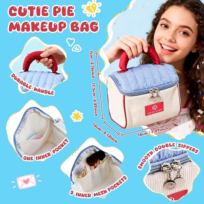 Color Nymph Girls Makeup Kit For Teen Girls & Women with Cutie Pie Handbag, All In One Girl Makeup Sets for Women Full Kit with Eye shadow, Face Blush Contour Highlighter Lipgloss Mascara and Mirror