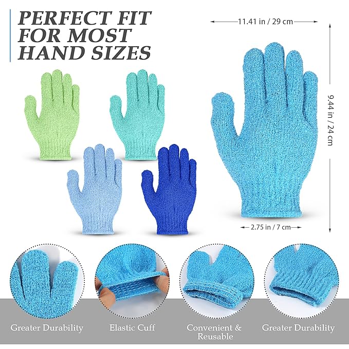 PHOGARY Exfoliating Body Scrubber Glove 10 Pack, Deep Cleaning Shower Gloves Exfoliating for Man, Bath Gloves for Full Body Scrubbing, Premium Wash Gloves for Effective Exfoliation