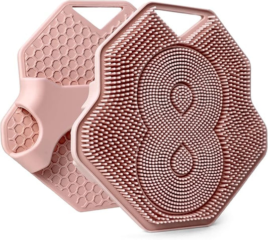 Lintach™ Silicone Body Scrubber – Gentle Exfoliating Body Scrubber – Ergonomic Shower and Bath Brush for Men and Women – Reusable and Food-Grade Silicone Brush for Smooth, Supple Skin, (Rose Pink)
