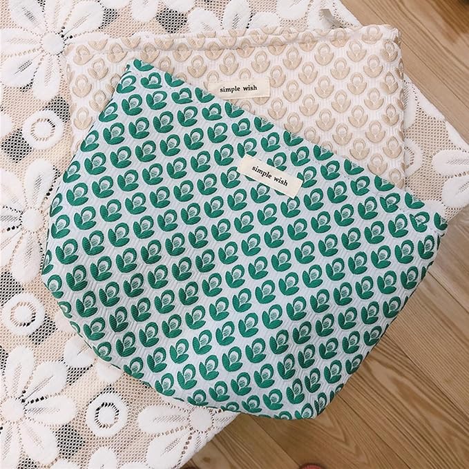 Makeup Bag Noble Floral Cosmetic Bag Cotton Toiletry Organizer Bag Portable Travel Bag Cute Pouch Case Make Up Bag for Women Green Color