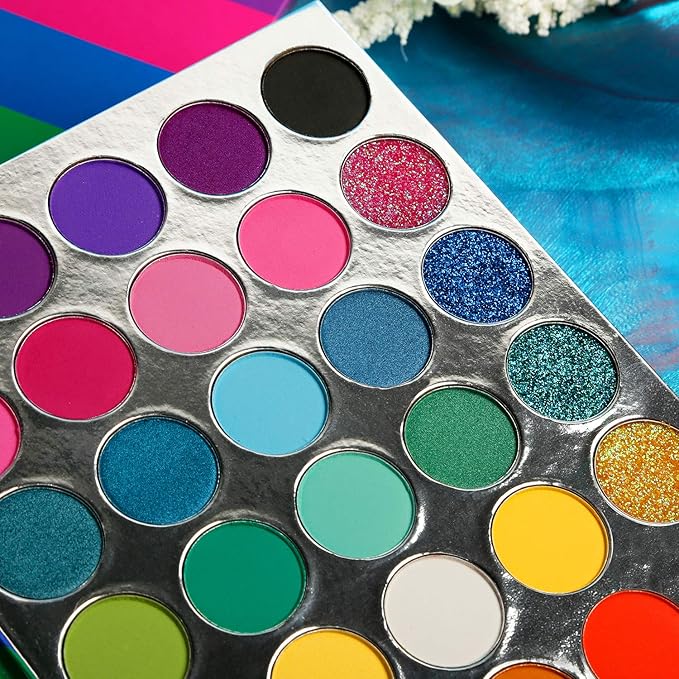 Afflano Rainbow Eyeshadow Palette Matte Shimmer Pressed Glitter, Pigmented Colorful Eye Shadow Pallets, Pink Red Orange Yellow Green Blue Purple 35 Color, Bright Prime Makeup Palette
