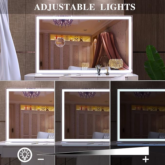 ANYHI Extra Large Vanity Mirror with LED Light, 40"x24.3" Hollywood Vanity Mirror with 10X Magnifying, Big Size Makeup Mirror, Tabletop/Wall Mounted, White