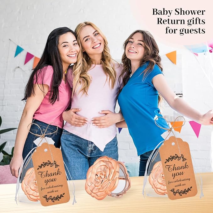24 Pcs Rose Compact Mirror Bulk Wedding Party Favors for Guests, Rose Gold Portable Folding Travel Makeup Mirrors Set, Return Gifts for Quinceanera Bachelorette Wedding Bridal Shower Party Souvenirs