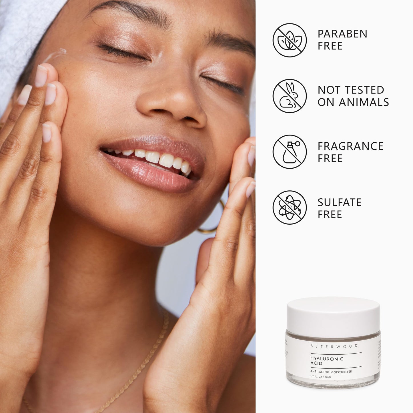 Asterwood Hyaluronic Acid Moisturizer - Anti-Aging, Wrinkle Reducing, Moisturizing, Hydrating - Fragrance-Free, Non-Comedogenic - 1.7 Fl Oz