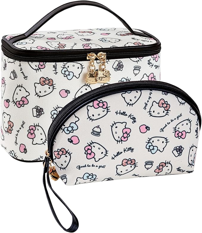 AmBealla Cosmetic Bag Large Makeup Bags White Travel Case with Makeup Brush Holder，2PCS Cosmetic Organizer for women, Toiletry Storage Bag for Skincare & Beauty Tools Sweet Cute for Girls