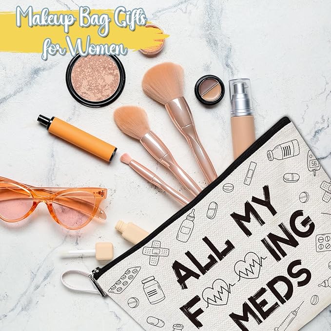 Med Makeup Bag Gifts - Funny Medicine Travel Cosmetic Bag with Zipper, Meds Pouch Purse Gifts for Nurse Practitioner Medicine Physician Assistants Doctor Patient, Get Well Soon Presents